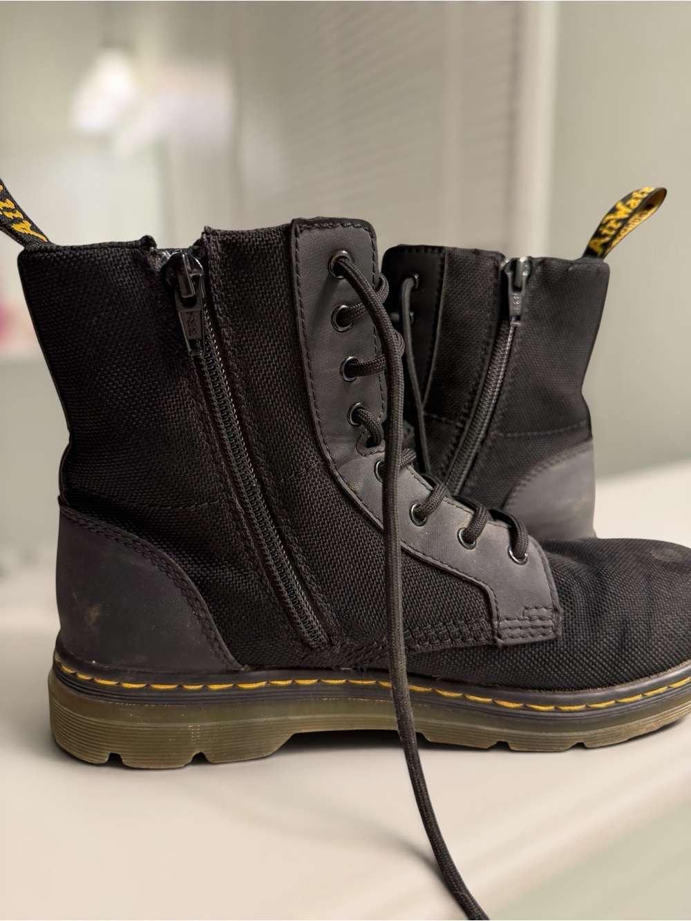 Dr. Martens Combs Y Black Canvas Combat Boots Women’s 6 Men’s 5 Side Zip Lace-Up - Picture 7 of 9